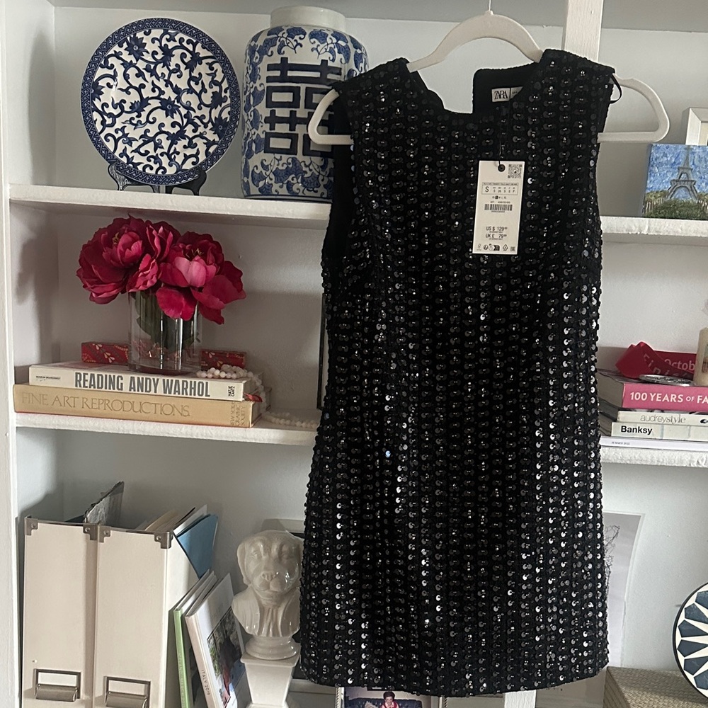 NWT Zara Black Sequin Mini Dress